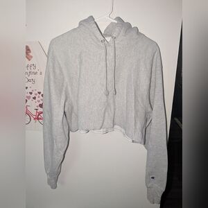 Womens Medium Champion Gray Cropped Hoodie- EUC
